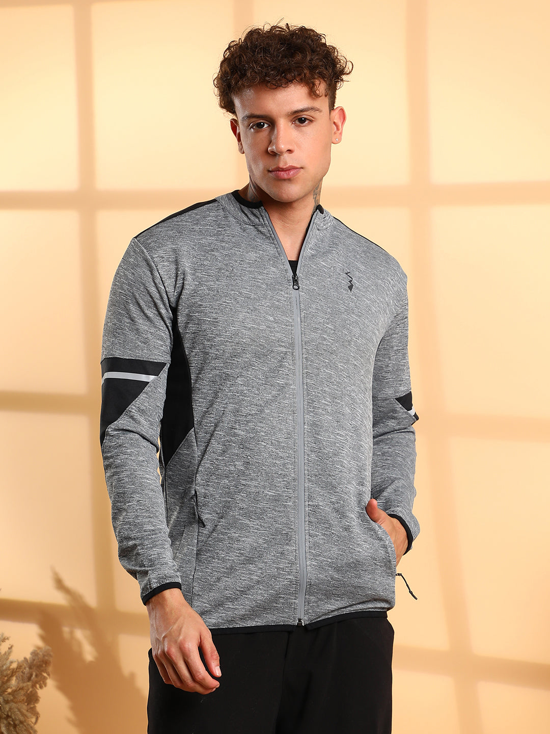 Heathered Activewear Jacket With Contrast Detail