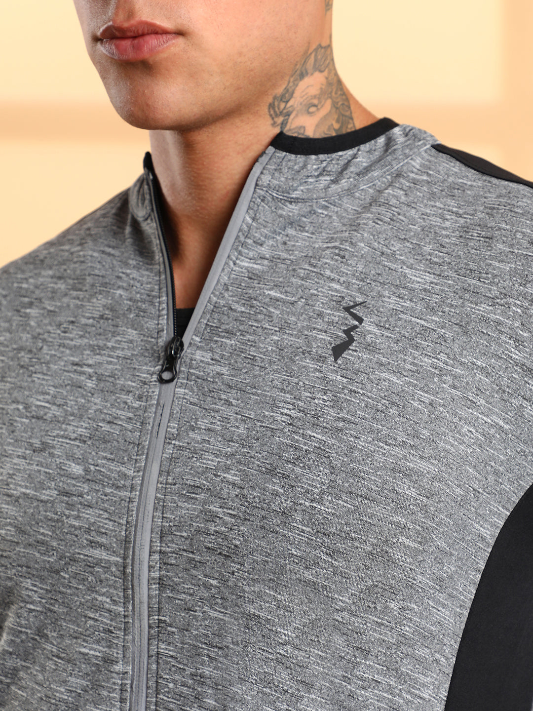 Heathered Activewear Jacket With Contrast Detail