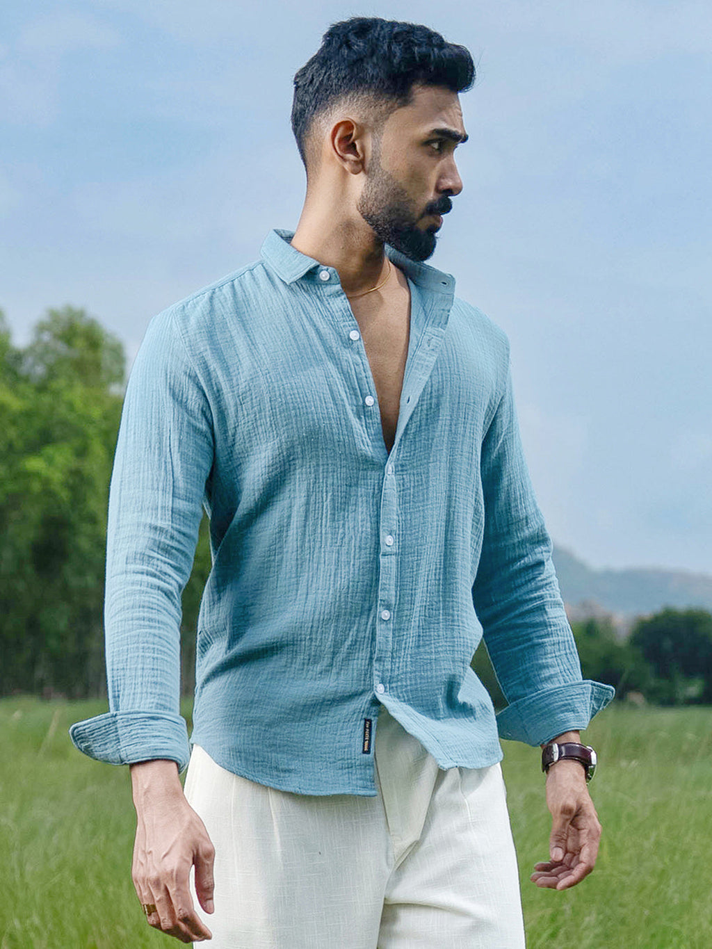 Sky Blue Breezy-Weave Shirt