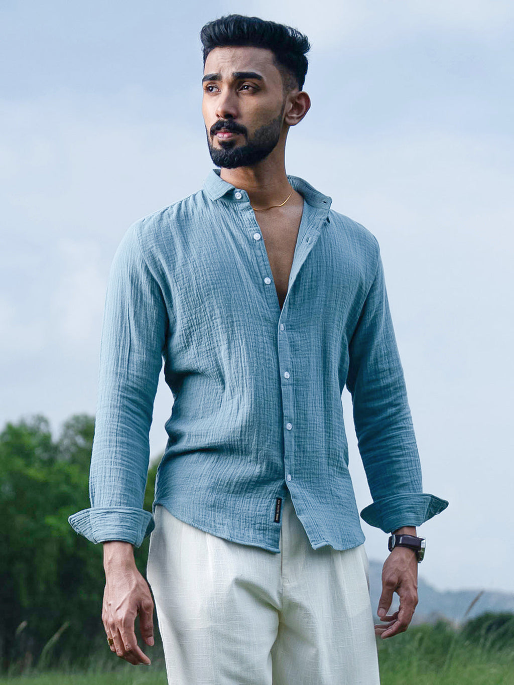 Sky Blue Breezy-Weave Shirt