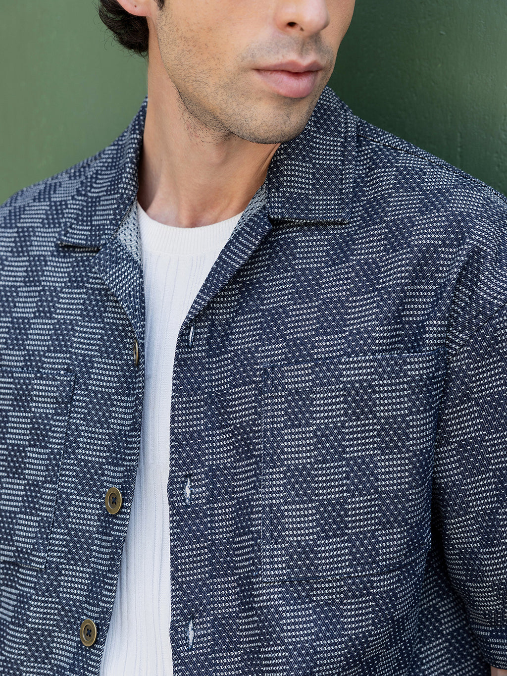 Men's Woven Geometric Pattern Cuban Collar Shirt