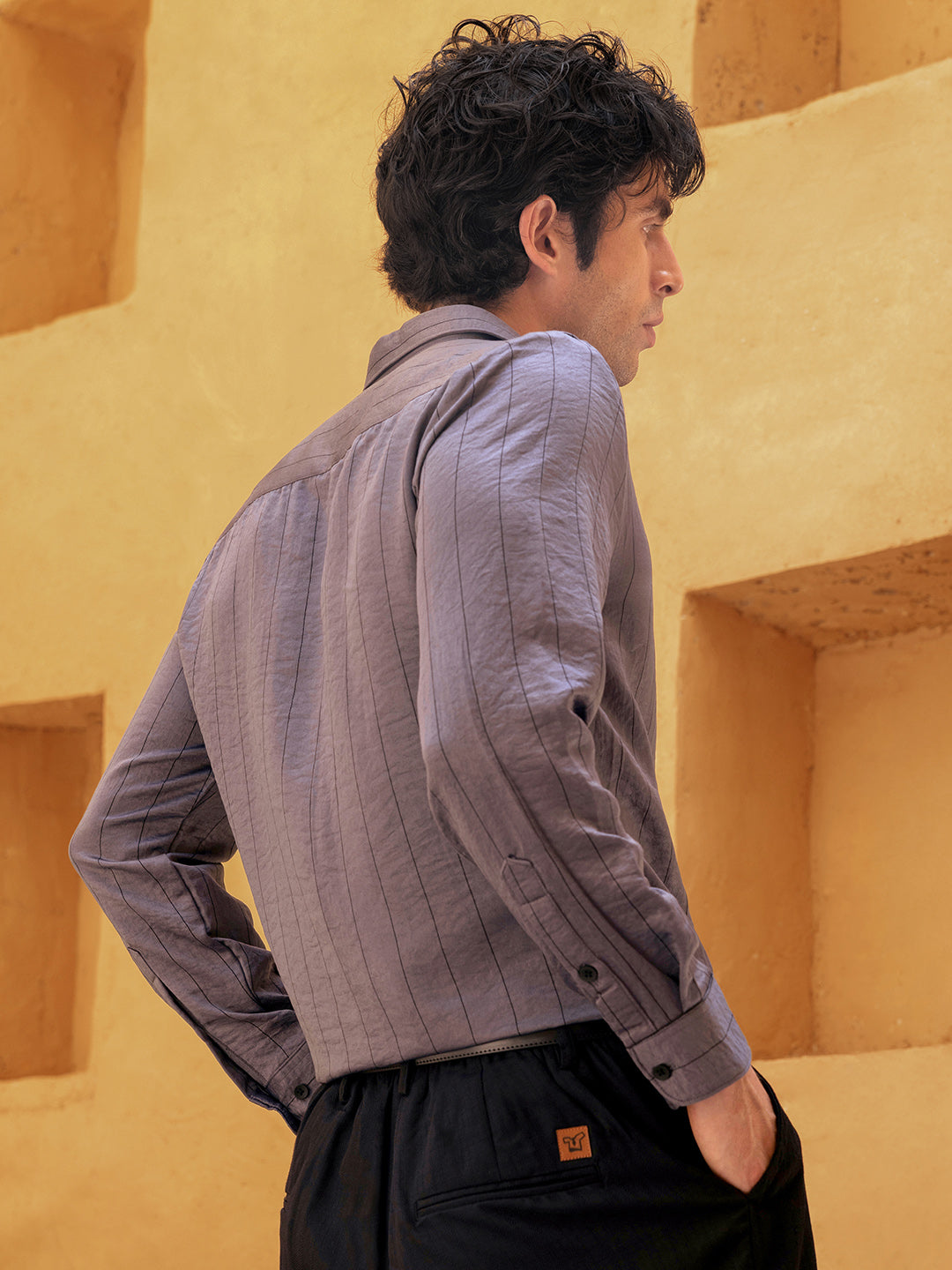 Men's Grey Pinstriped Regular Fit Casual Shirt