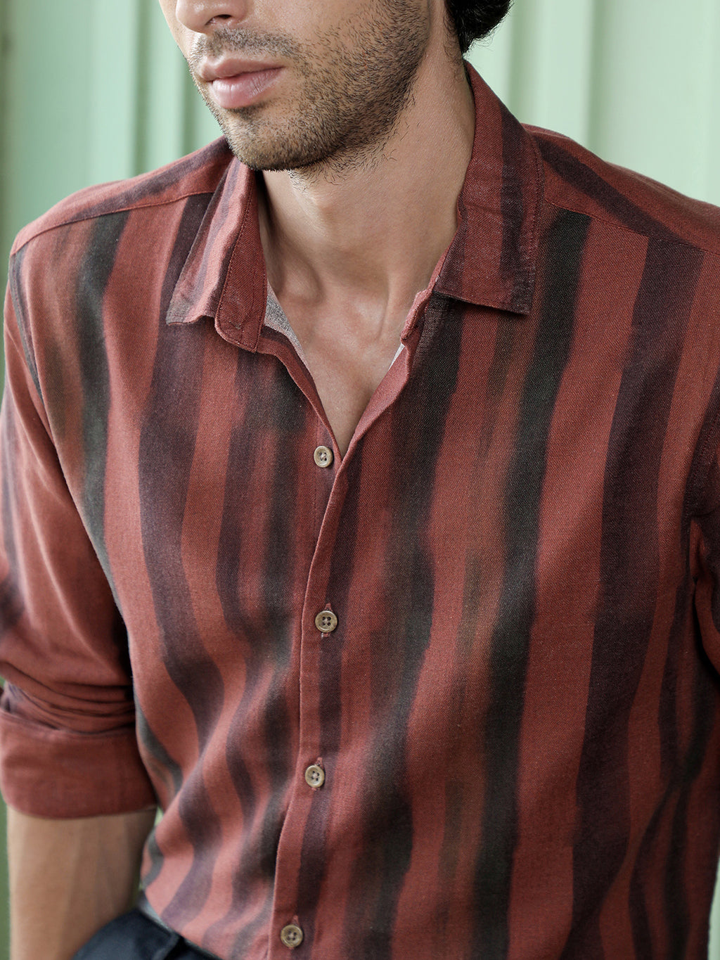 Men's Rust & Black Vertical Stripe Regular Fit Casual Shirt