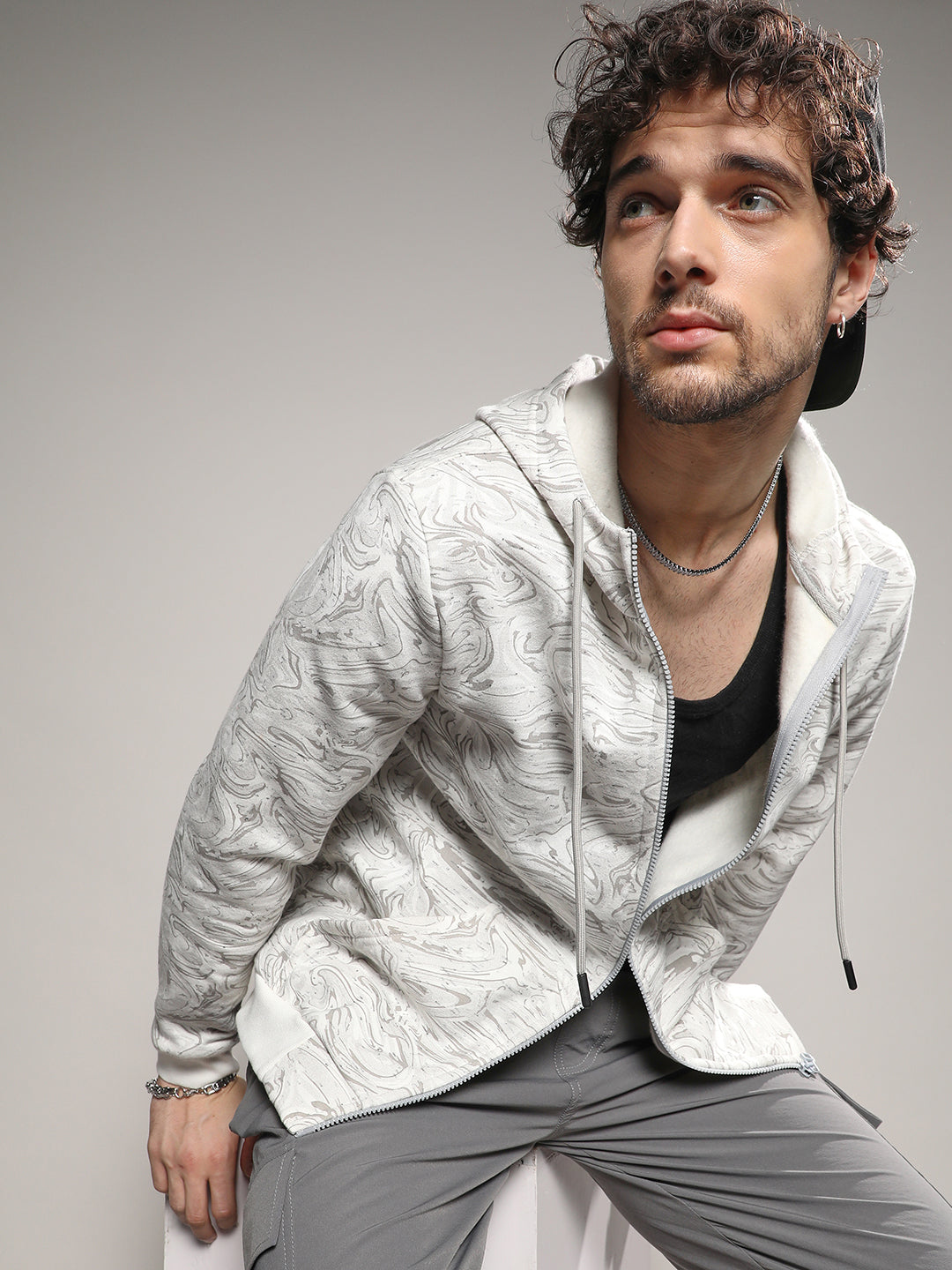 Contrast Fluid Zip Front Hoodie