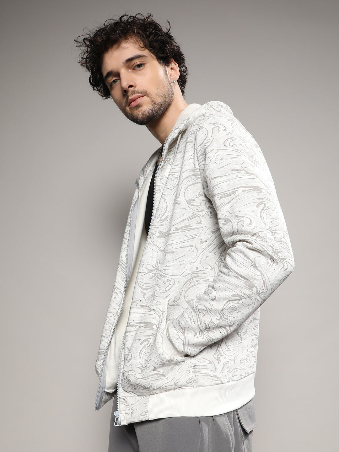 Contrast Fluid Zip Front Hoodie