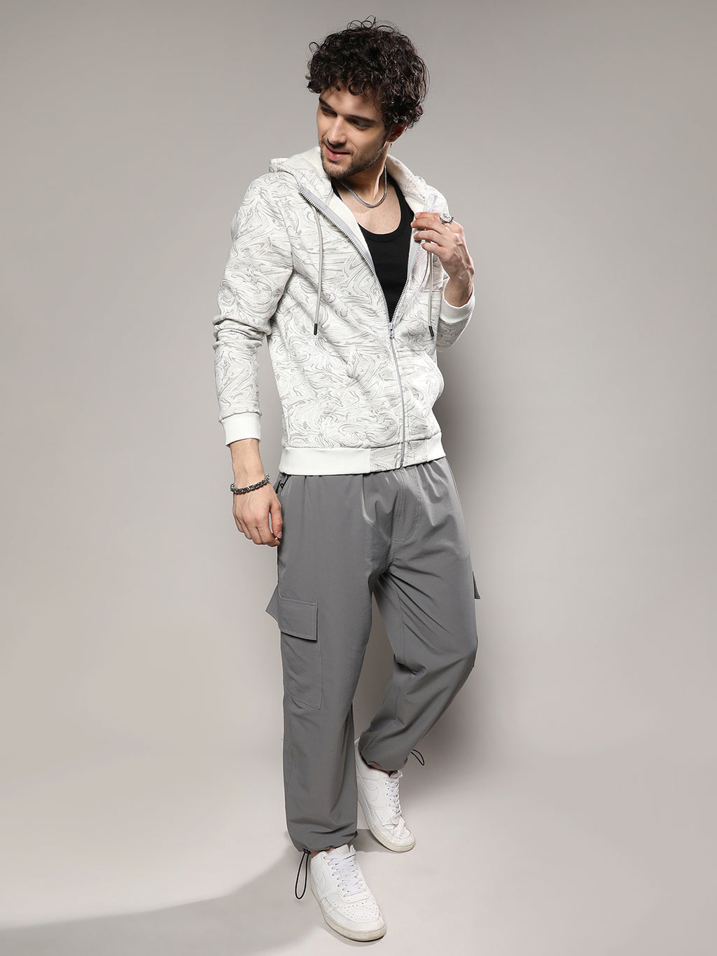 Contrast Fluid Zip Front Hoodie