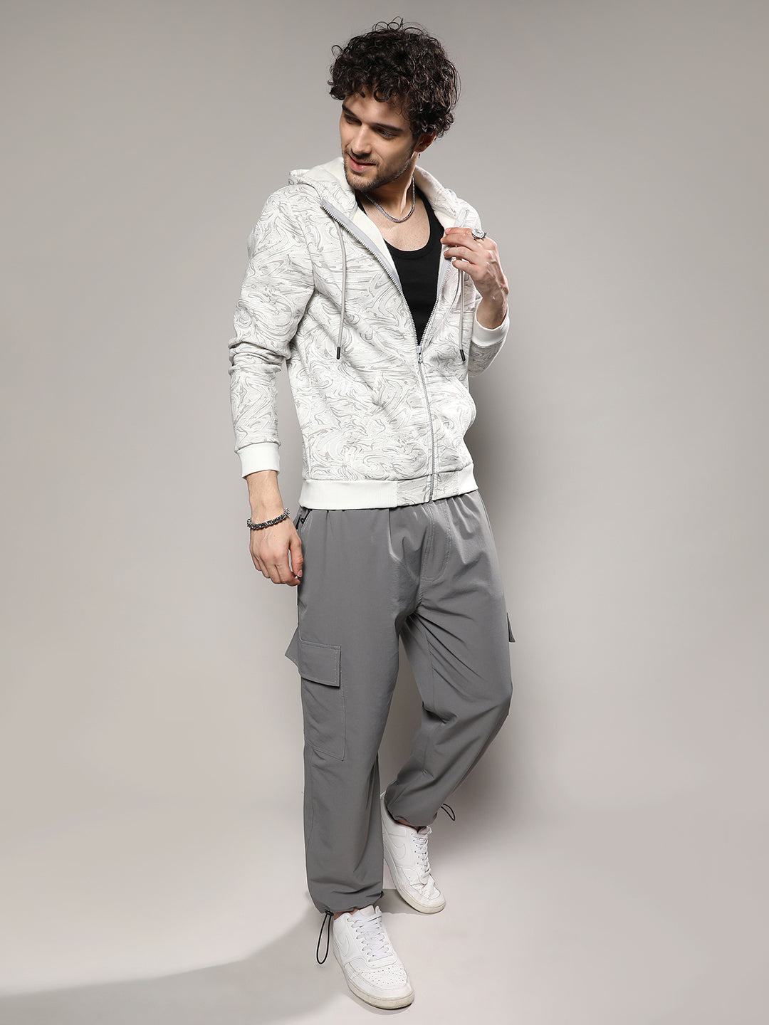 Contrast Fluid Zip Front Hoodie