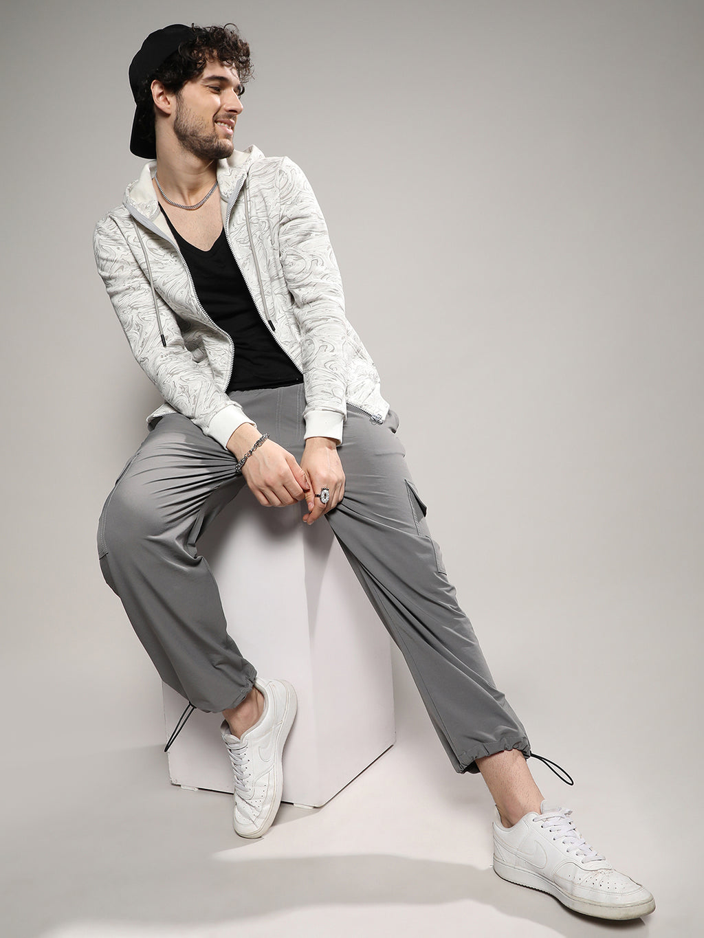 Contrast Fluid Zip Front Hoodie