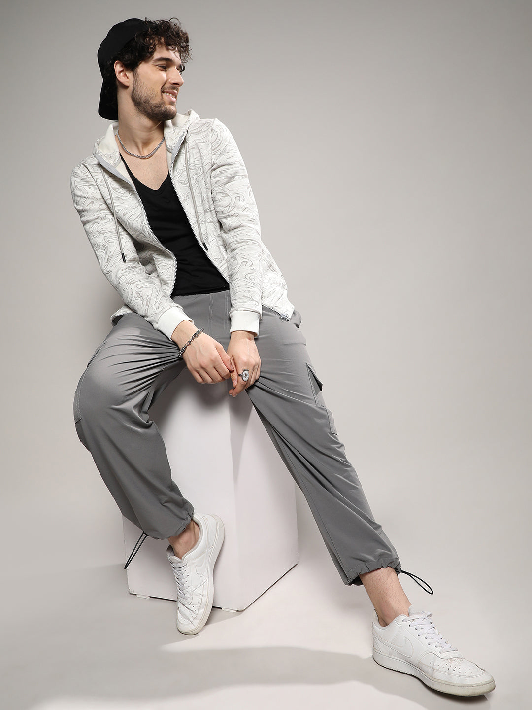 Contrast Fluid Zip Front Hoodie