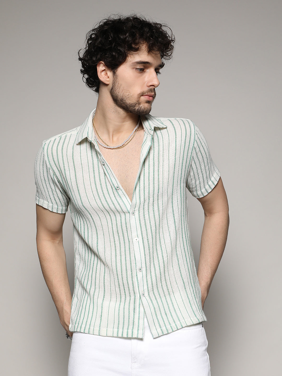 Unbalanced Striped Woven Shirt