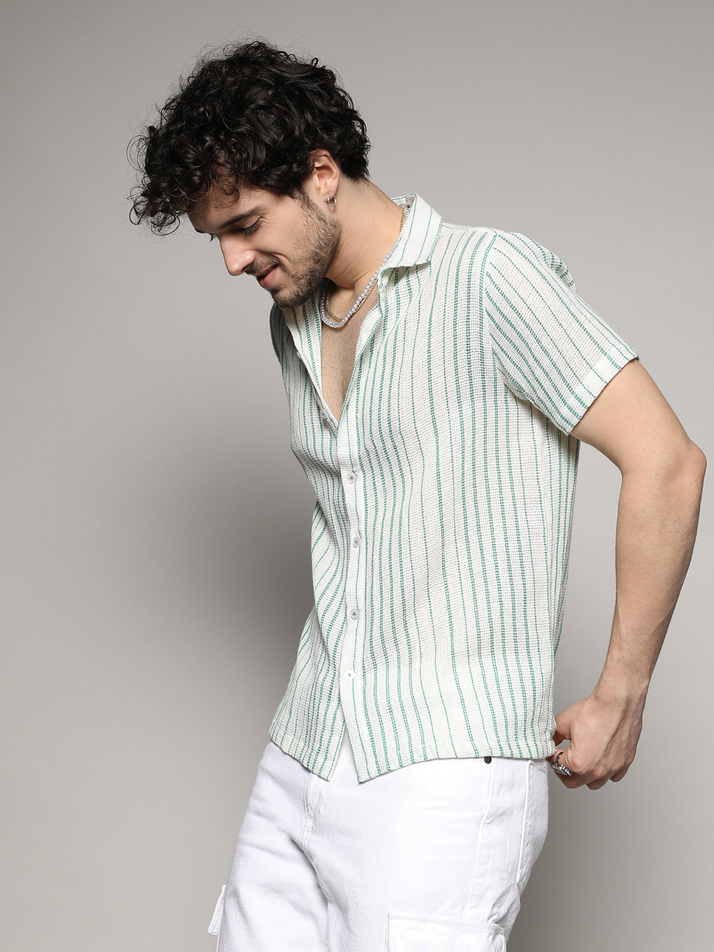 Unbalanced Striped Woven Shirt