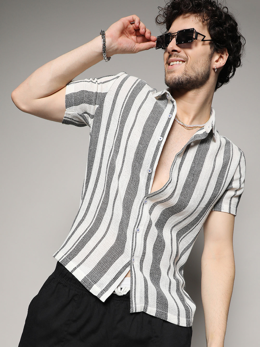 Unbalanced Striped Woven Shirt