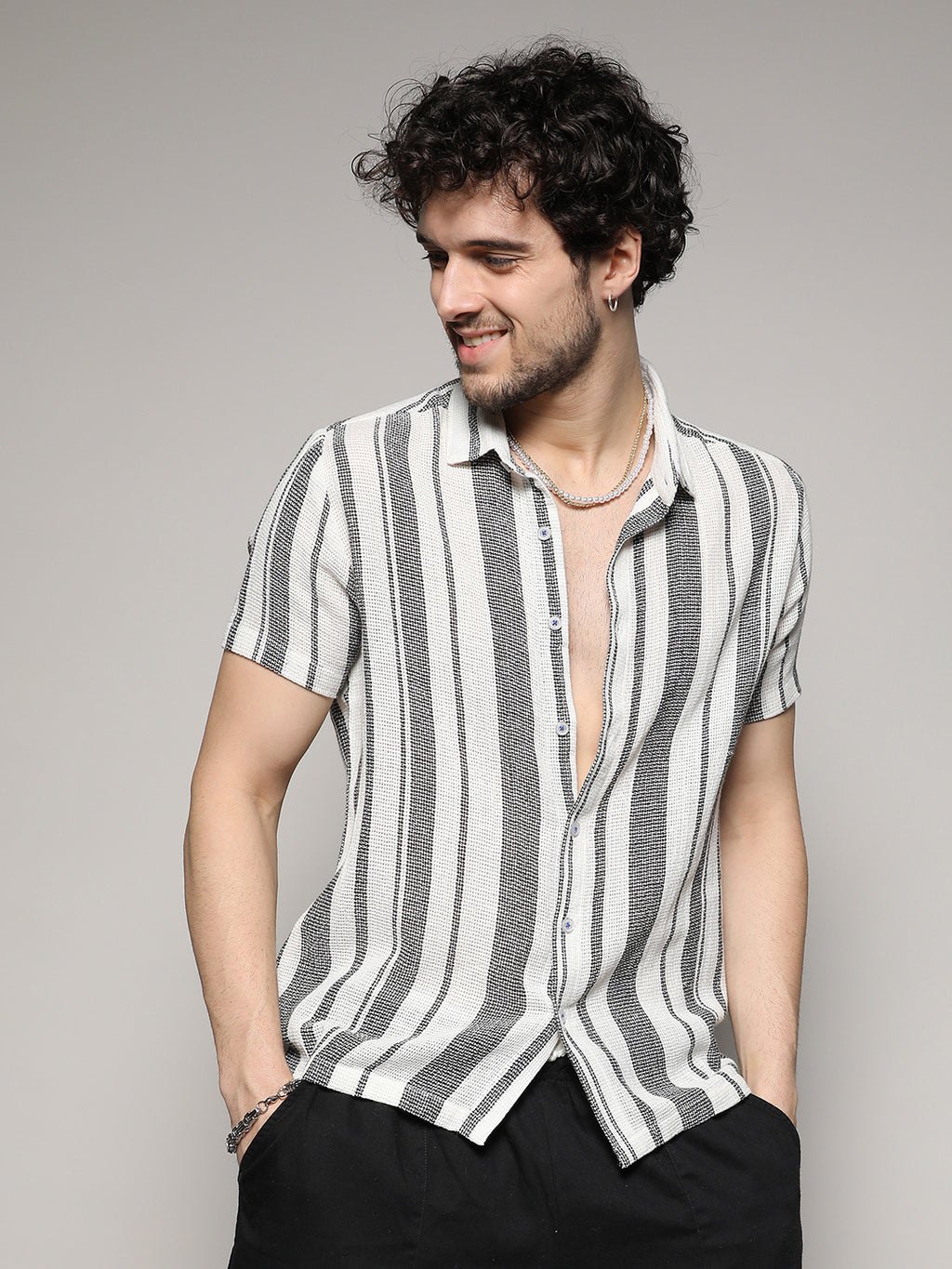 Unbalanced Striped Woven Shirt