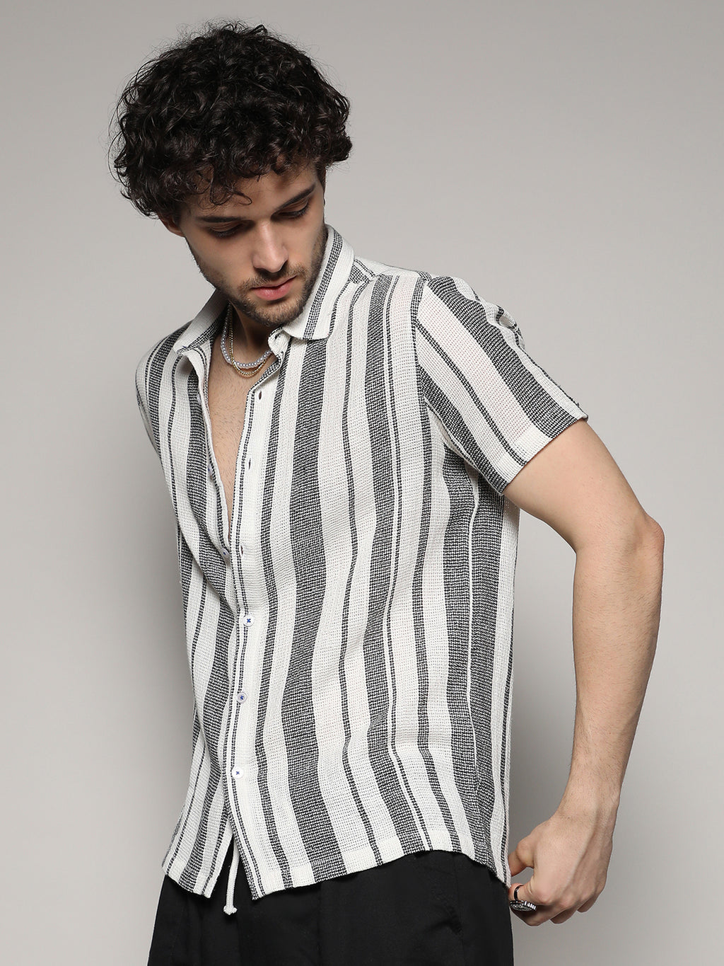 Unbalanced Striped Woven Shirt