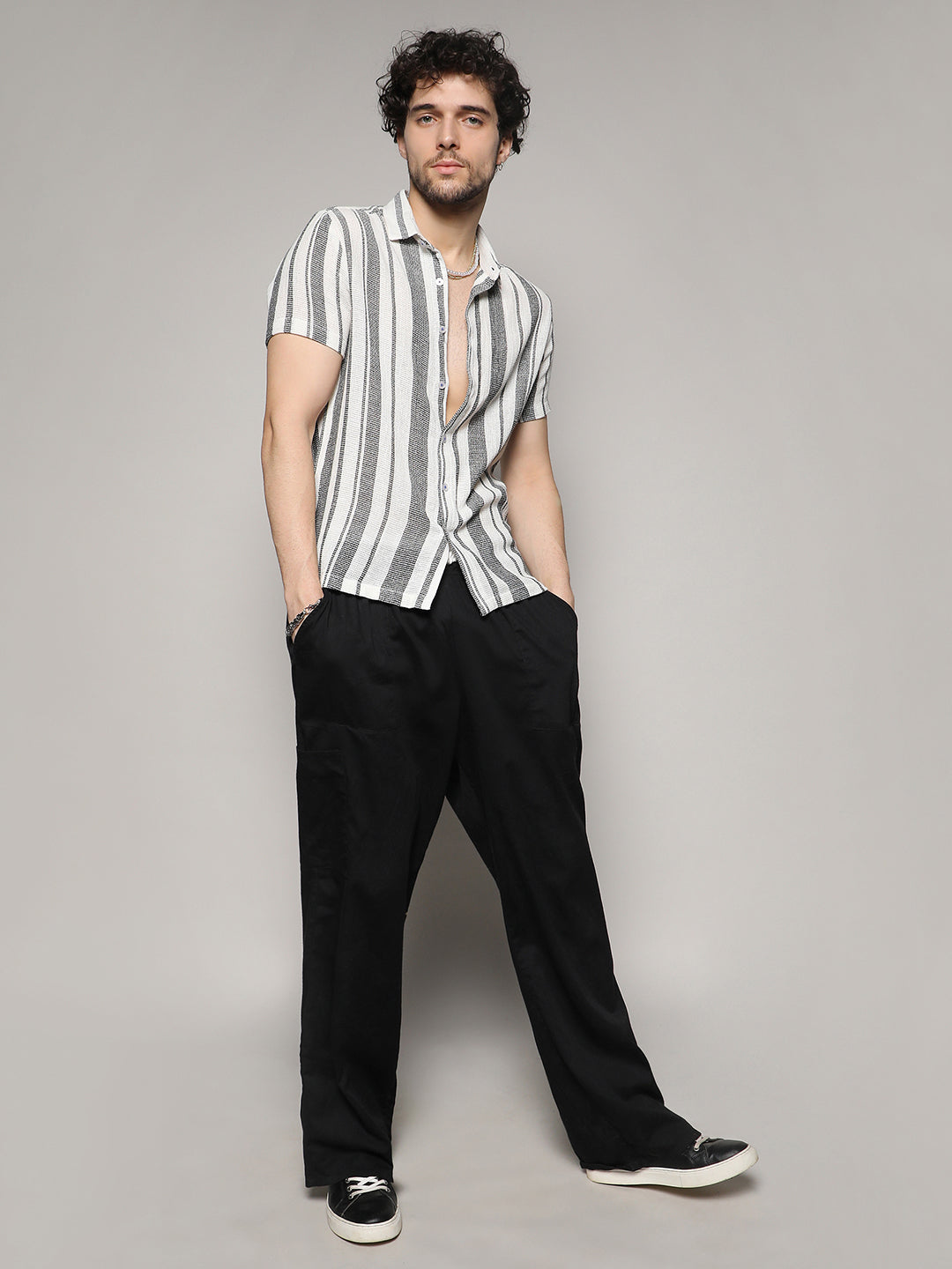 Unbalanced Striped Woven Shirt