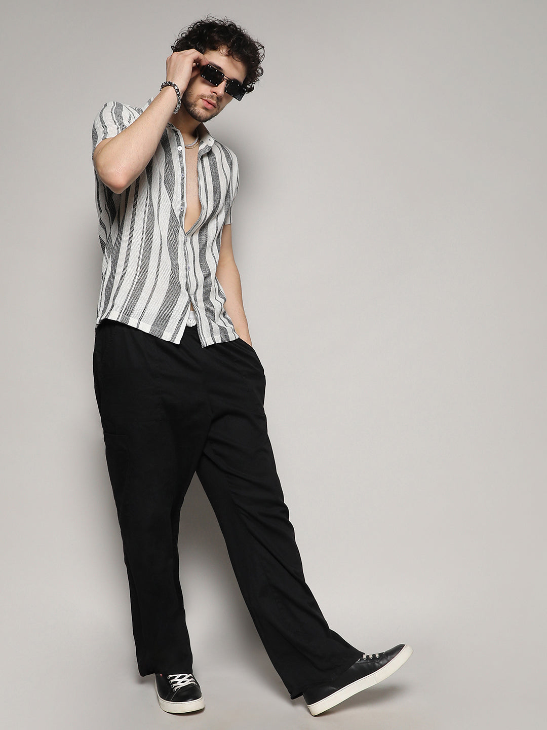 Unbalanced Striped Woven Shirt