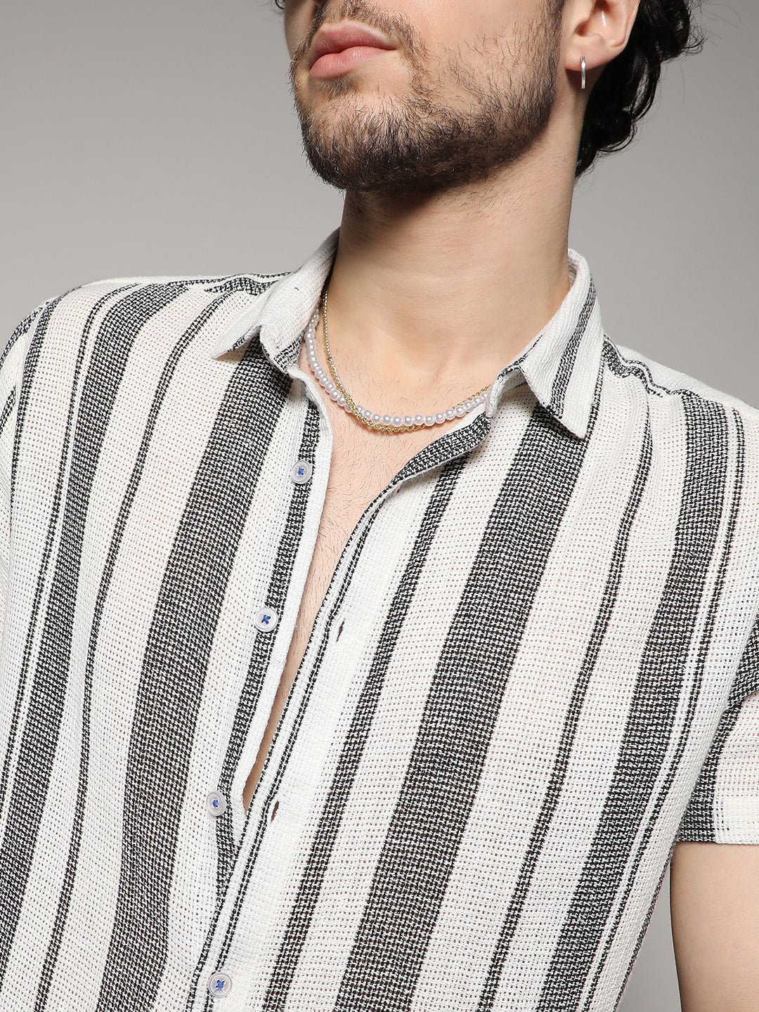 Unbalanced Striped Woven Shirt