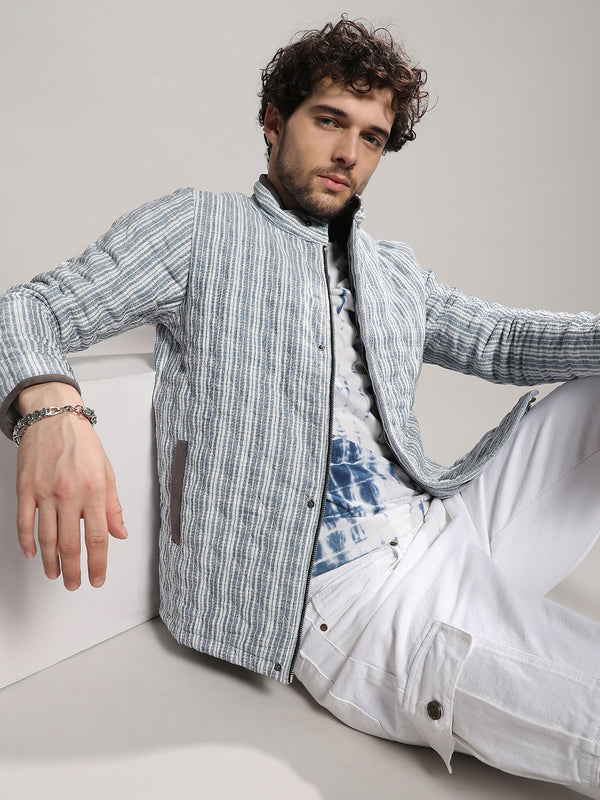 Striped Quilted Bomber Jacket