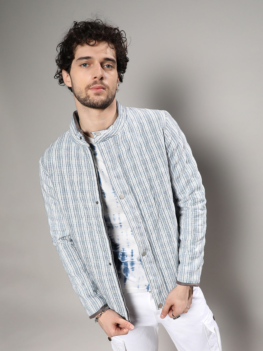 Striped Quilted Bomber Jacket