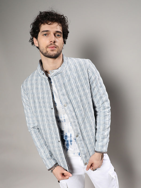 Striped Quilted Bomber Jacket