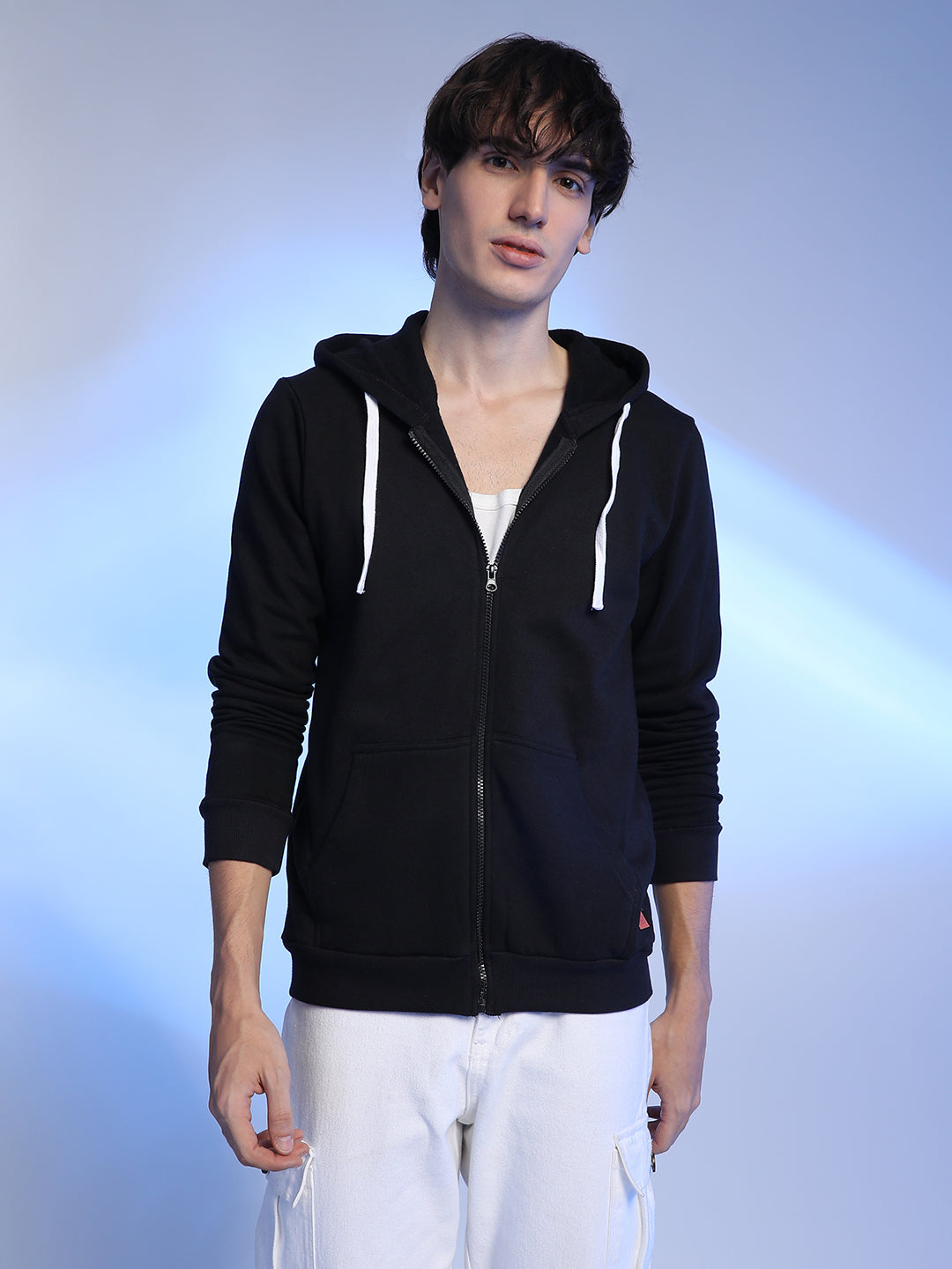 Zip-Front Hoodie With Contrast Drawstring