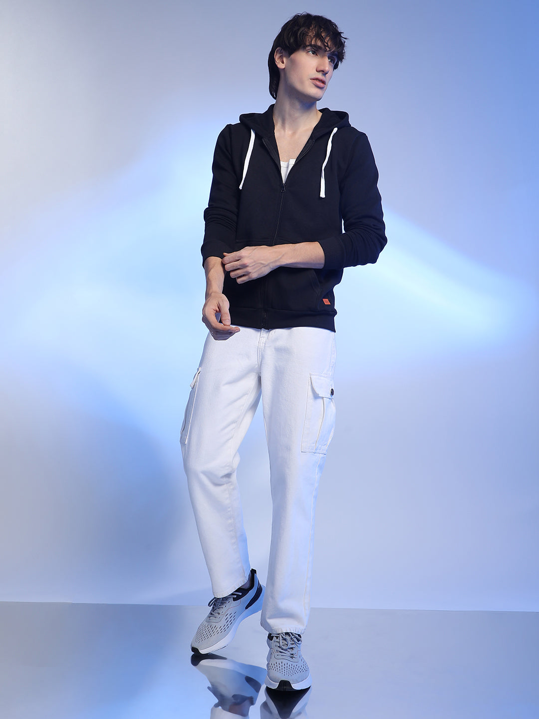 Zip-Front Hoodie With Contrast Drawstring