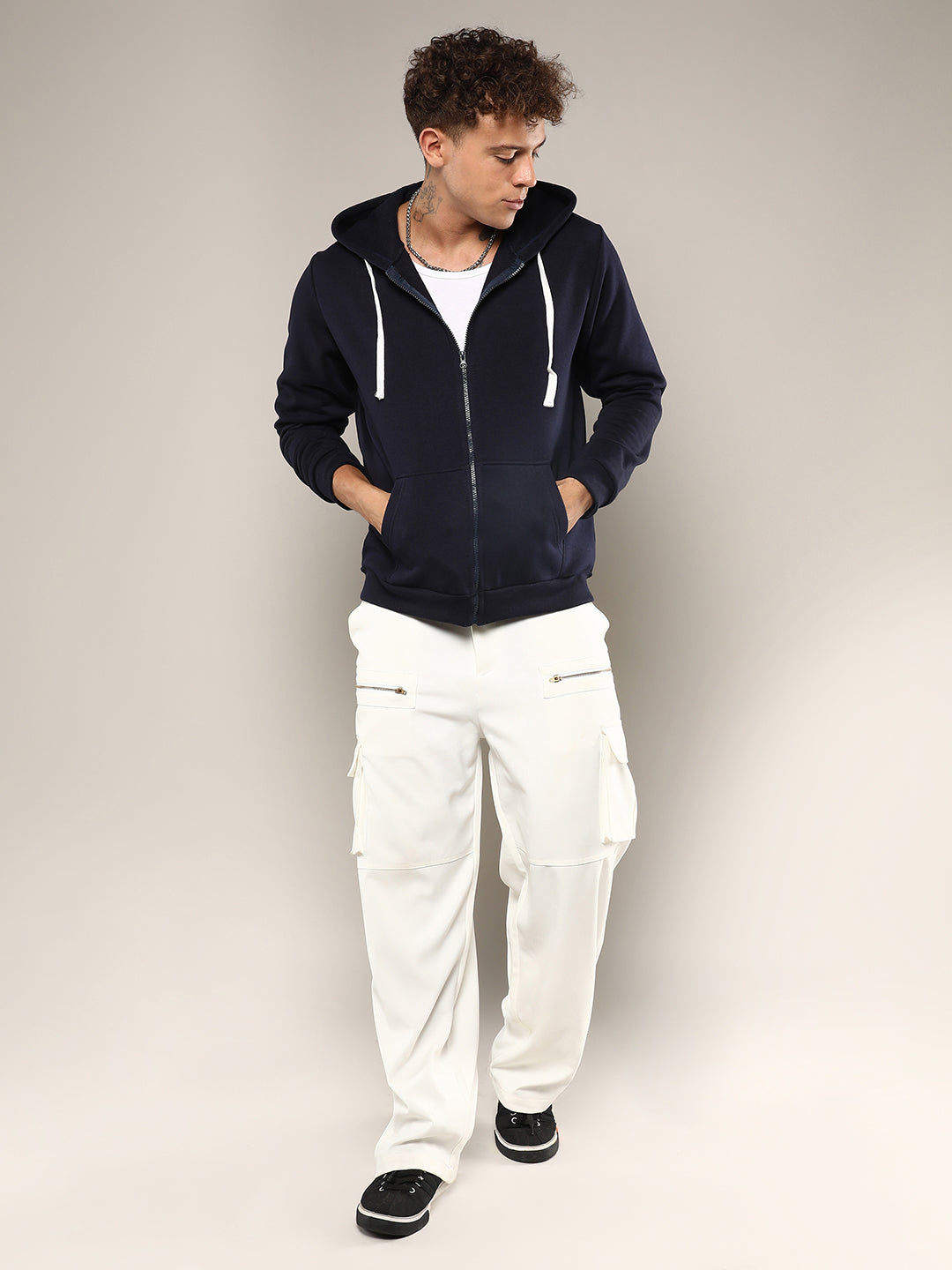 Zip-Front Hoodie With Contrast Drawstring