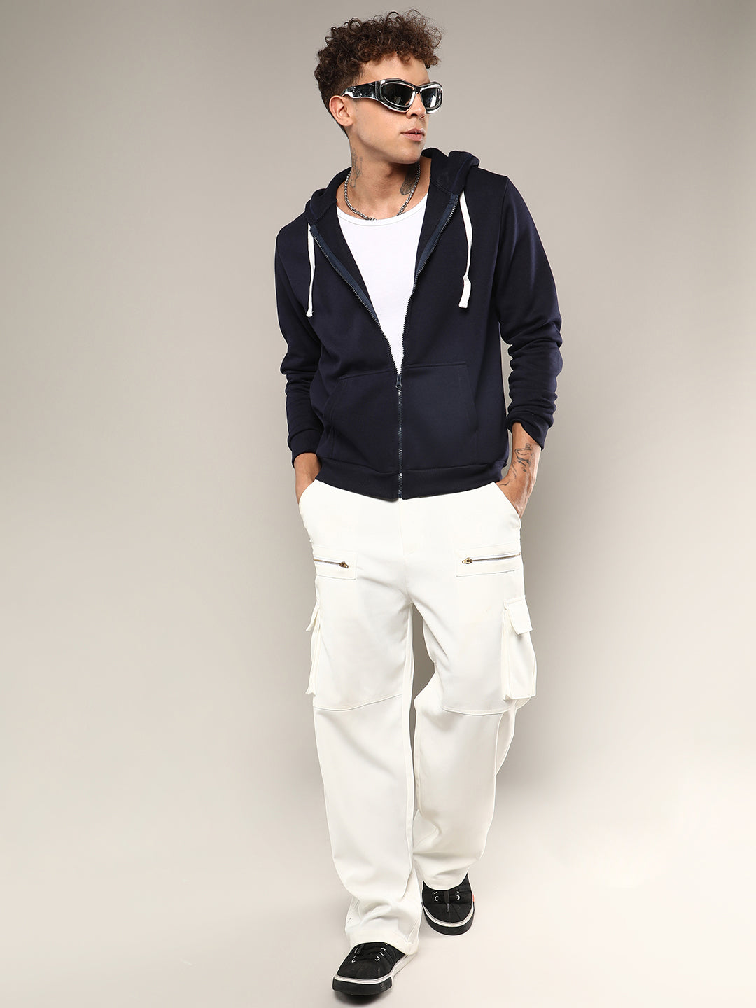 Zip-Front Hoodie With Contrast Drawstring