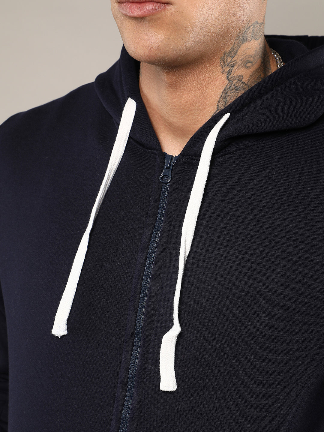 Zip-Front Hoodie With Contrast Drawstring