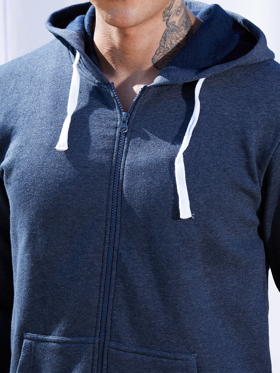 Zip-Front Hoodie With Contrast Drawstring