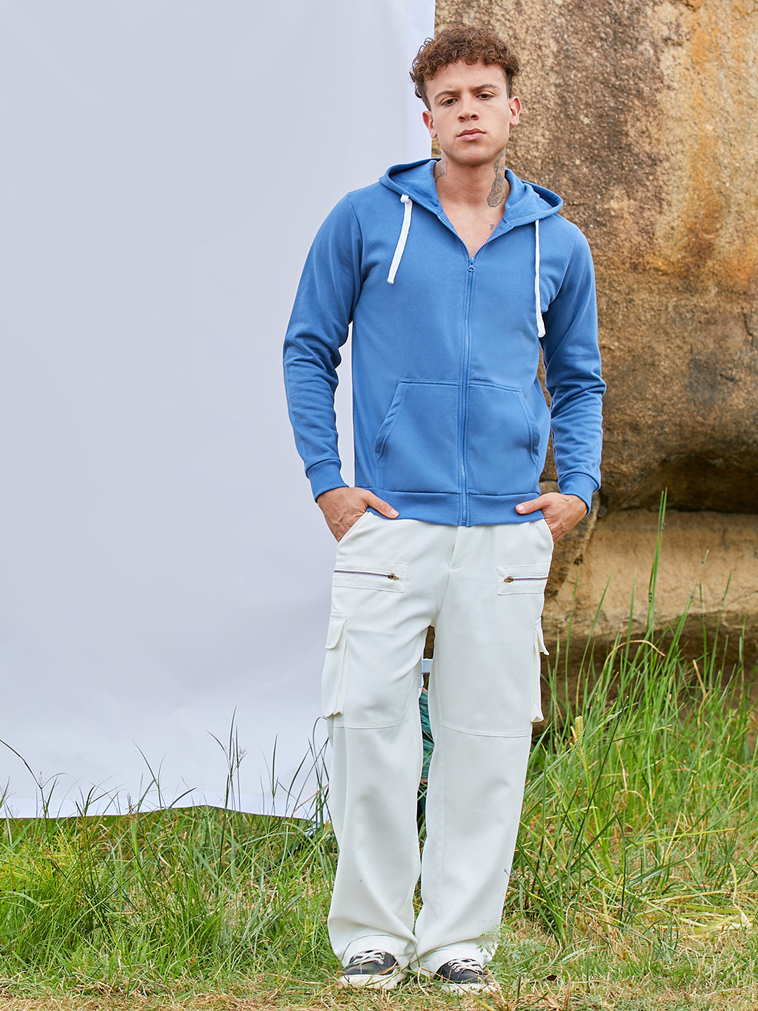 Zip-Front Hoodie With Contrast Drawstring