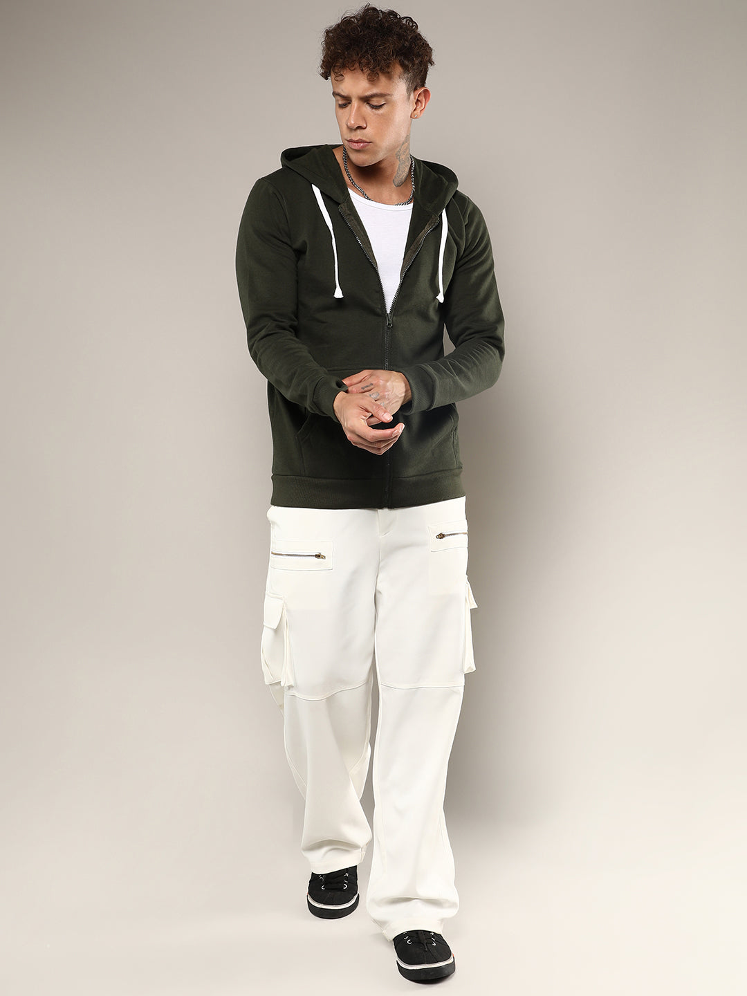 Zip-Front Hoodie With Contrast Drawstring