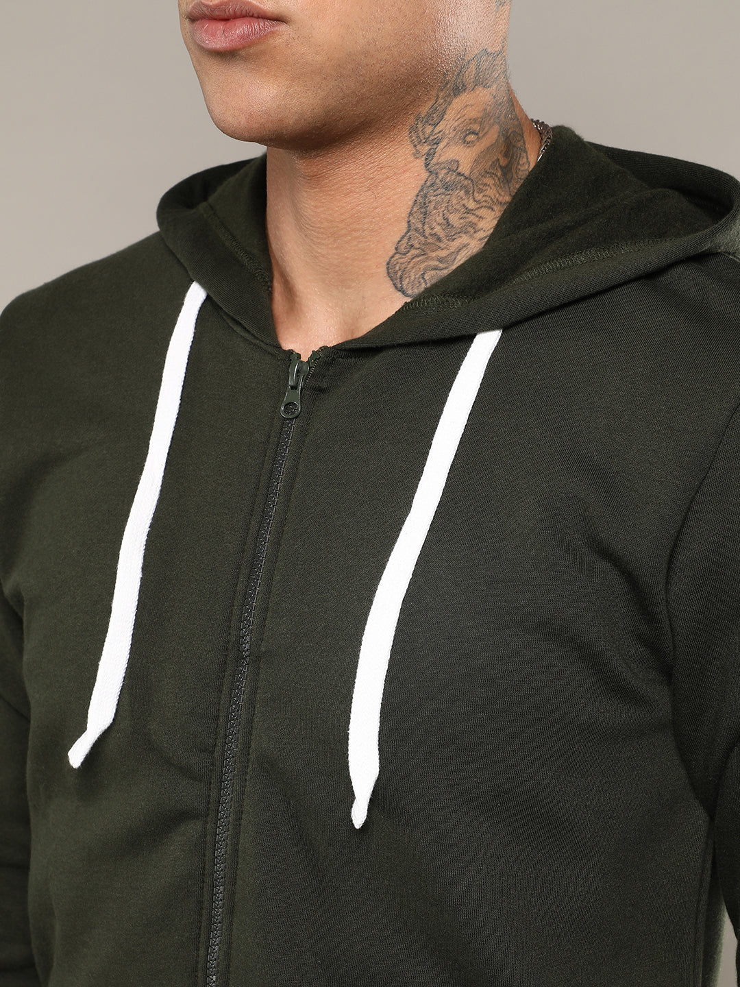 Zip-Front Hoodie With Contrast Drawstring