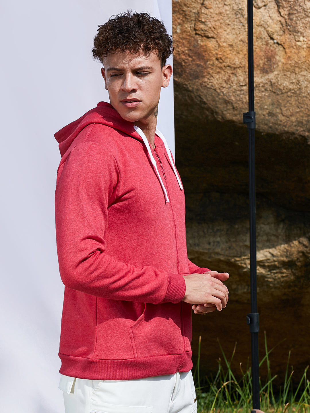 Zip-Front Hoodie With Contrast Drawstring