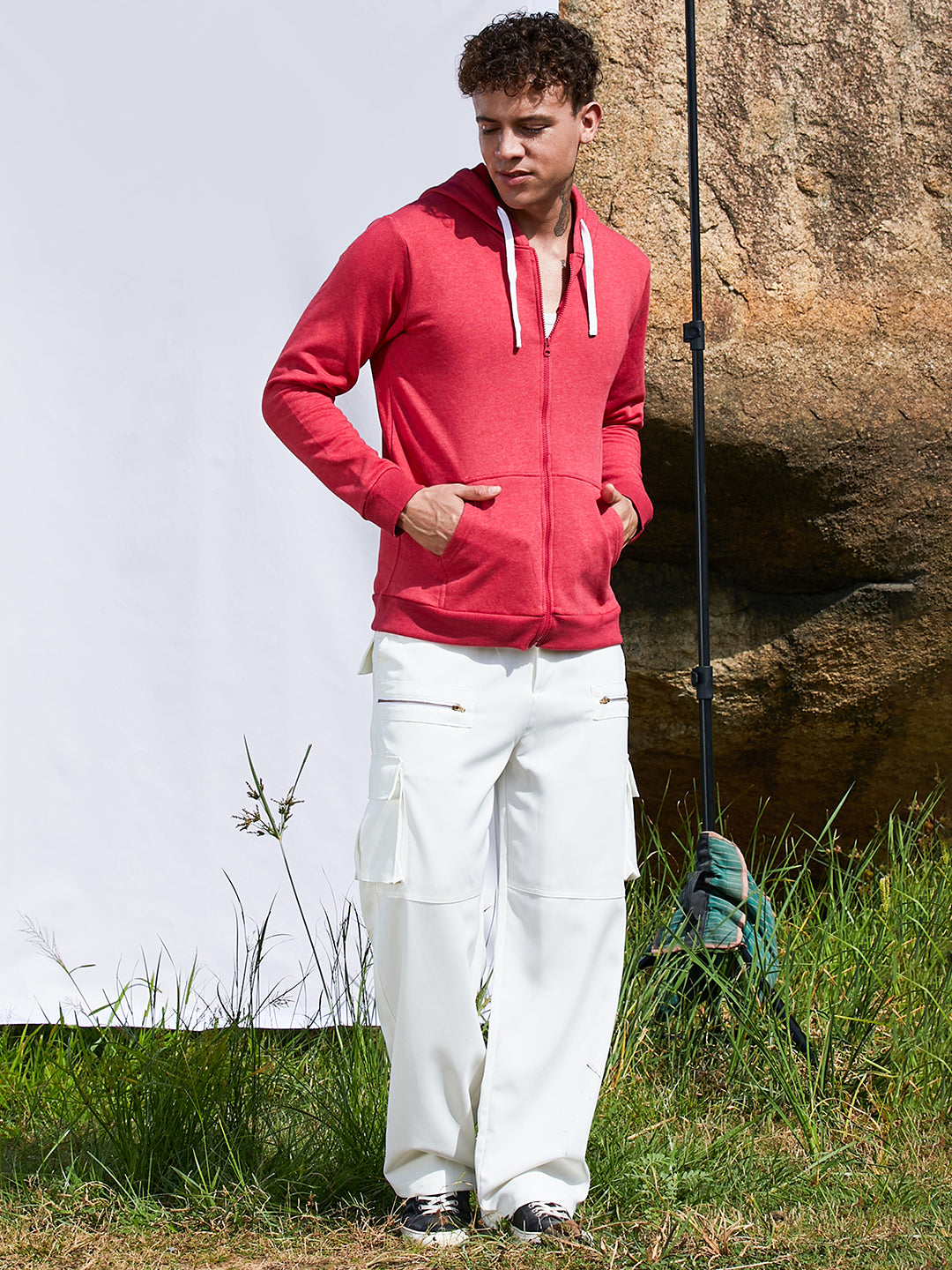 Zip-Front Hoodie With Contrast Drawstring