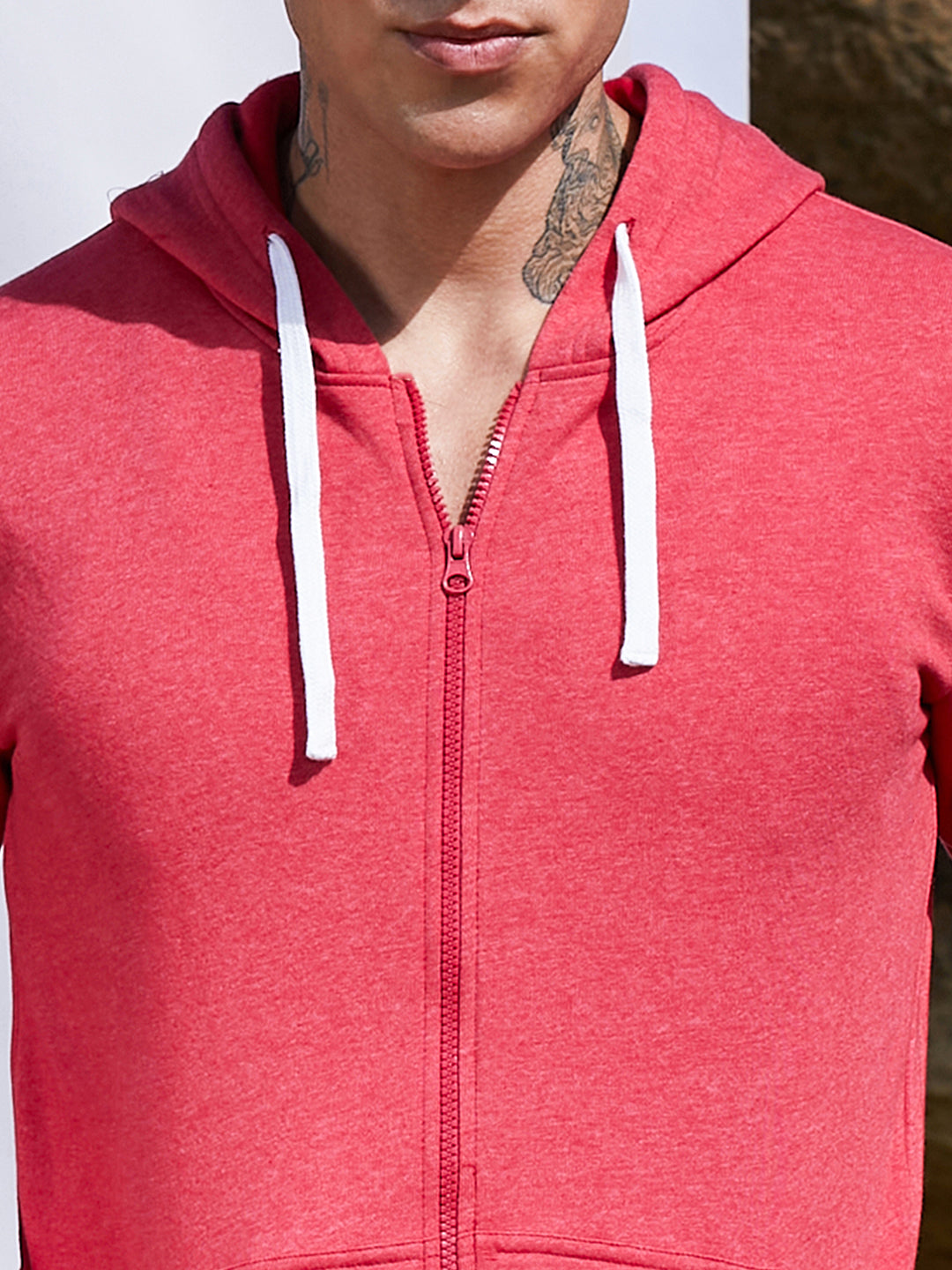 Zip-Front Hoodie With Contrast Drawstring