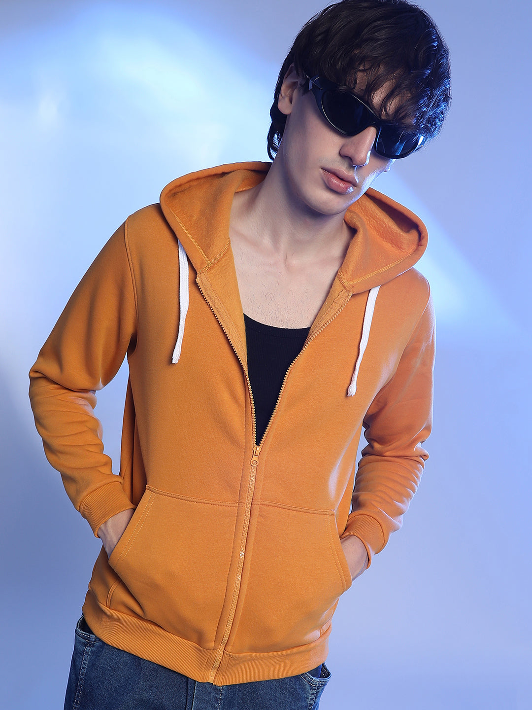 Zip-Front Hoodie With Contrast Drawstring