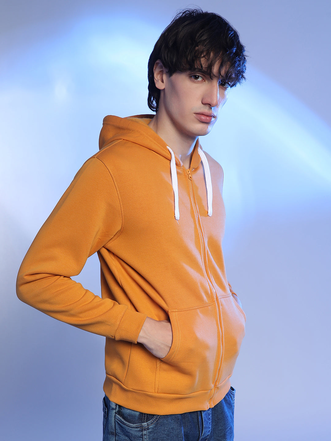 Zip-Front Hoodie With Contrast Drawstring