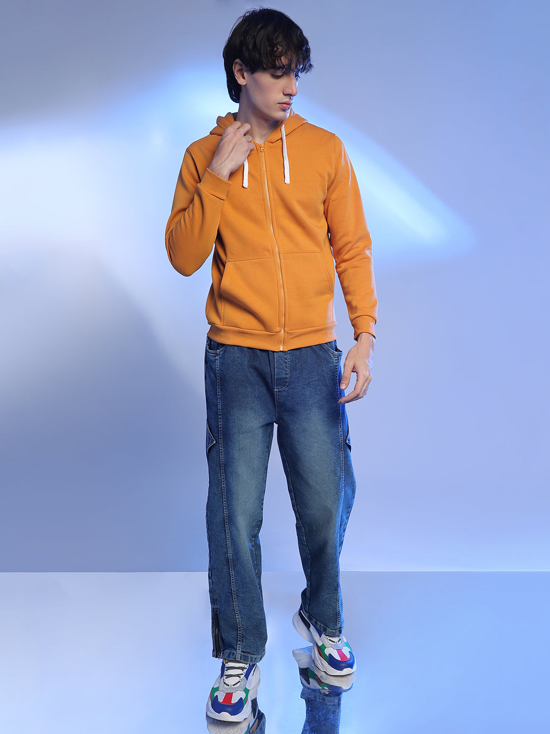 Zip-Front Hoodie With Contrast Drawstring