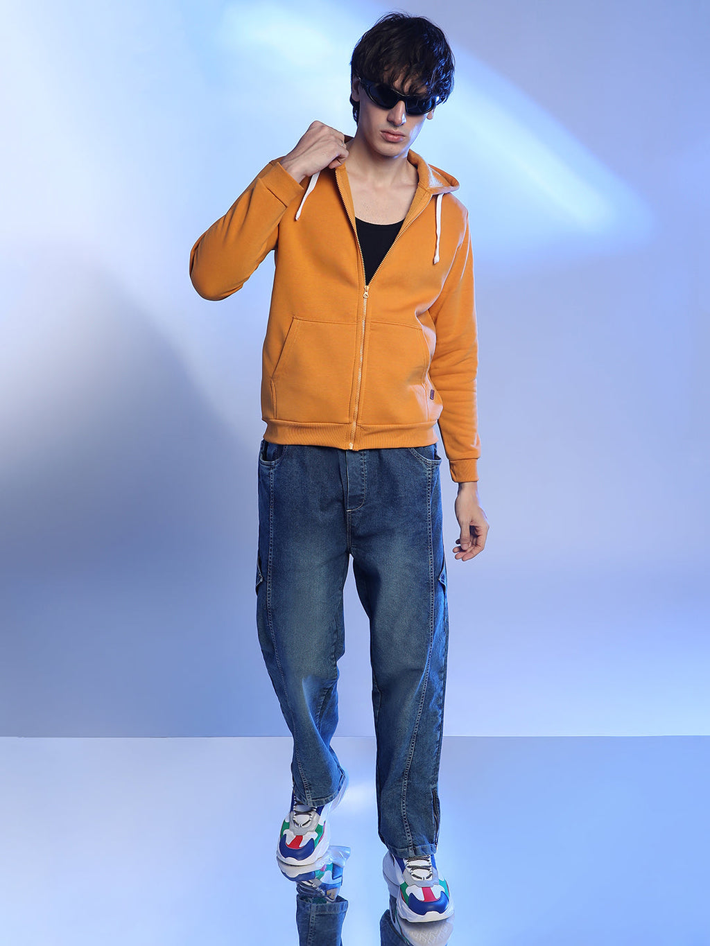 Zip-Front Hoodie With Contrast Drawstring