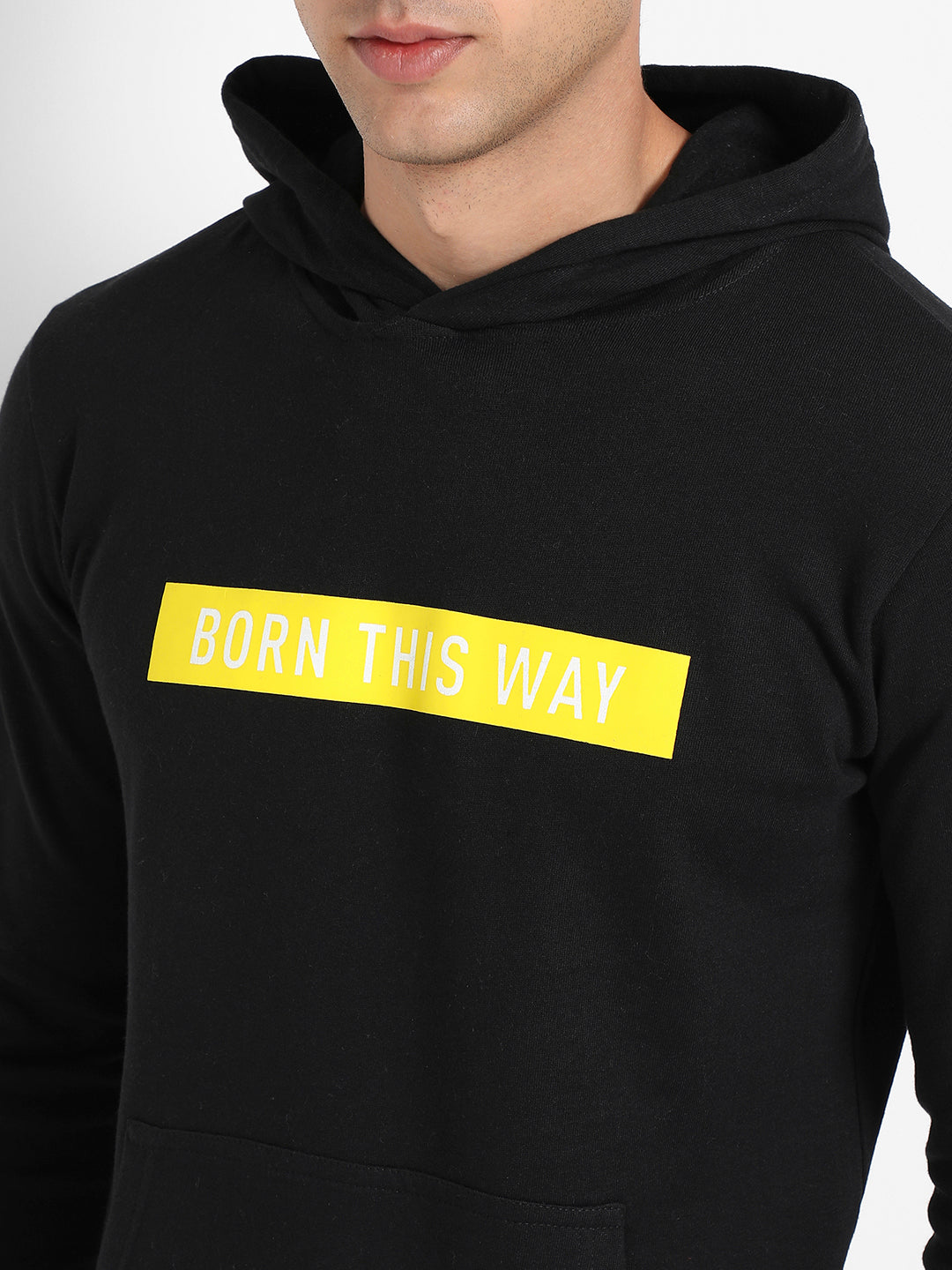 Men's Black Born This Way Hoodie With Kangaroo Pocket