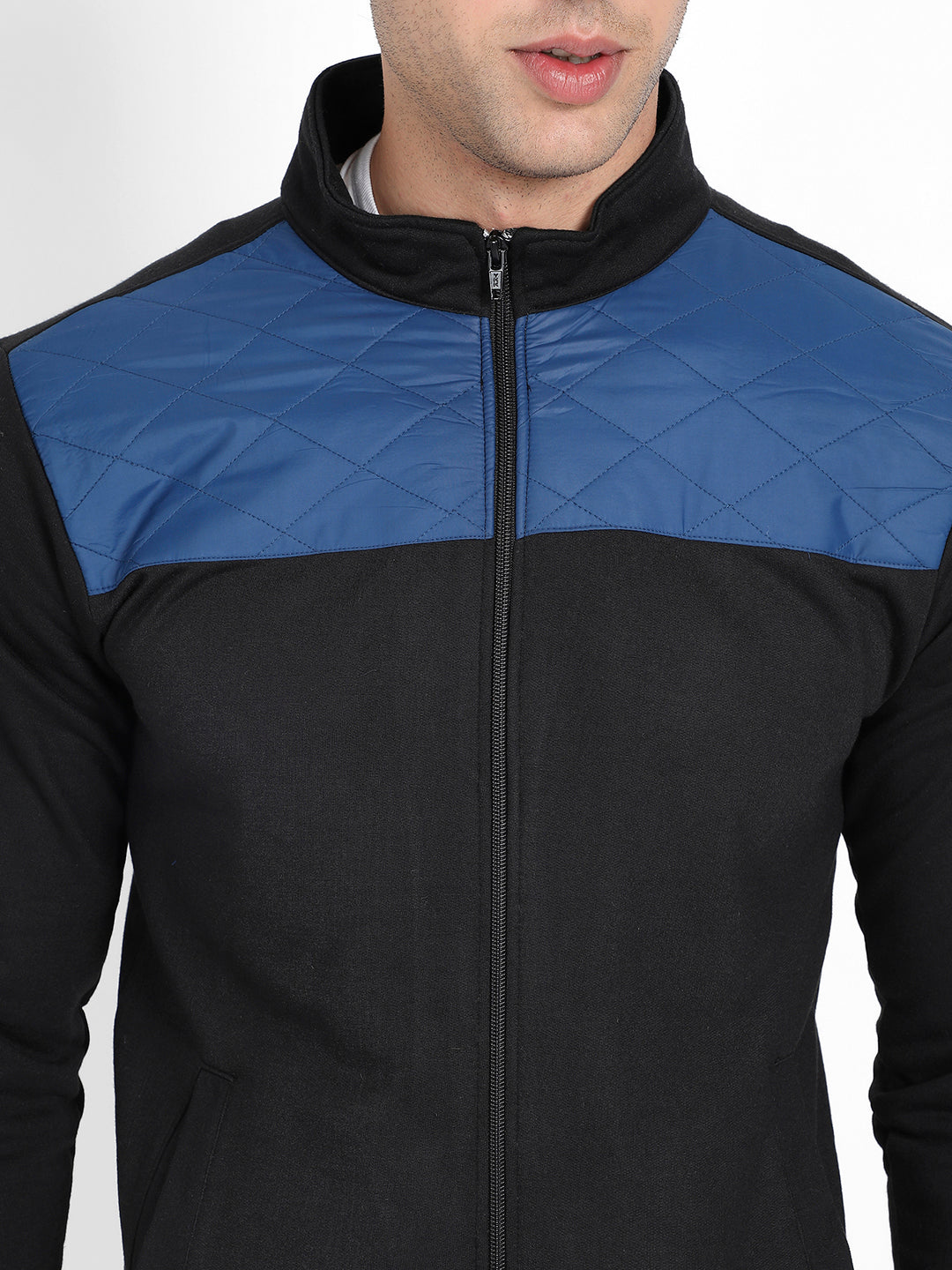 Men's Black & Blue Zip-Front Jacket With Contrast Detail