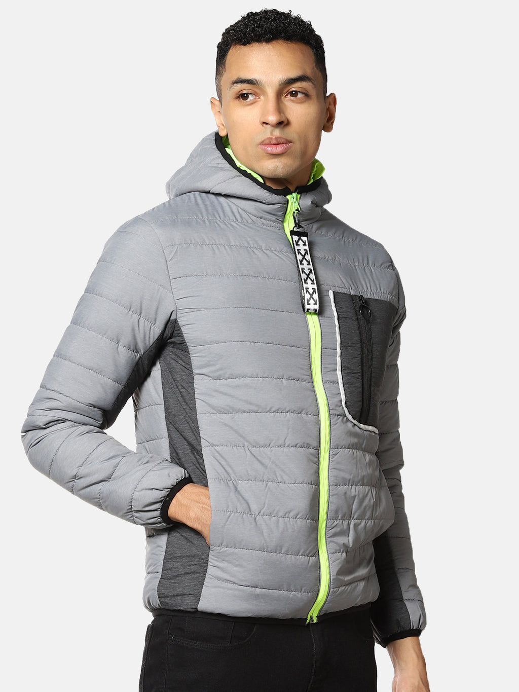 Puffer Jacket With Contrast Zipper