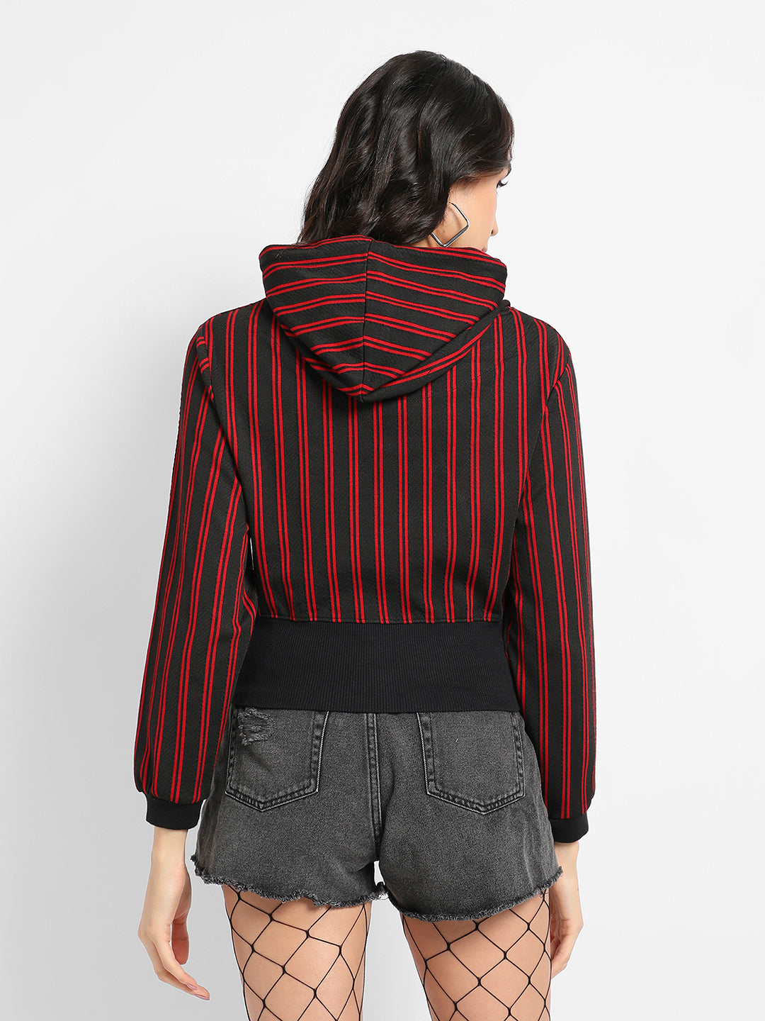 Double Striped Hoodie With Ribbed Hem