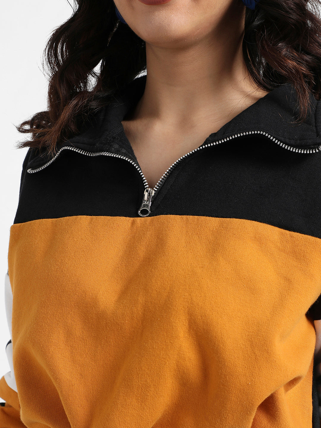 Colourblock Cropped Sweatshirt With Tie-Up Waist