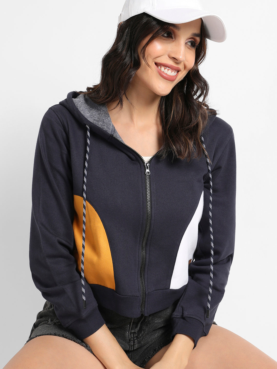 Zip-Front Hooded Sweatshirt With Contrast Panels