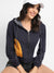 Prussian Blue Zip-Front Hooded Sweatshirt With Contrast Panels