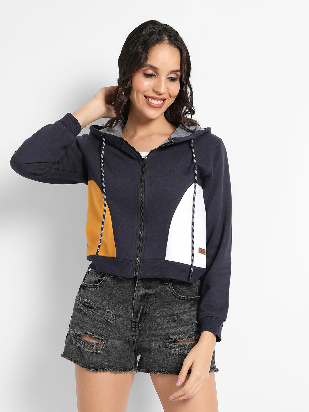 Zip-Front Hooded Sweatshirt With Contrast Panels