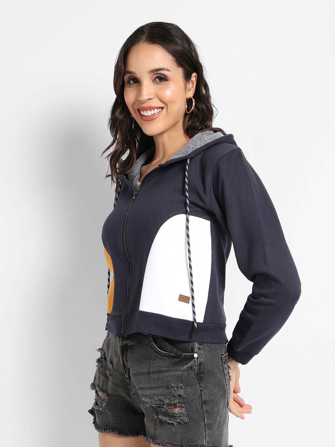 Zip-Front Hooded Sweatshirt With Contrast Panels