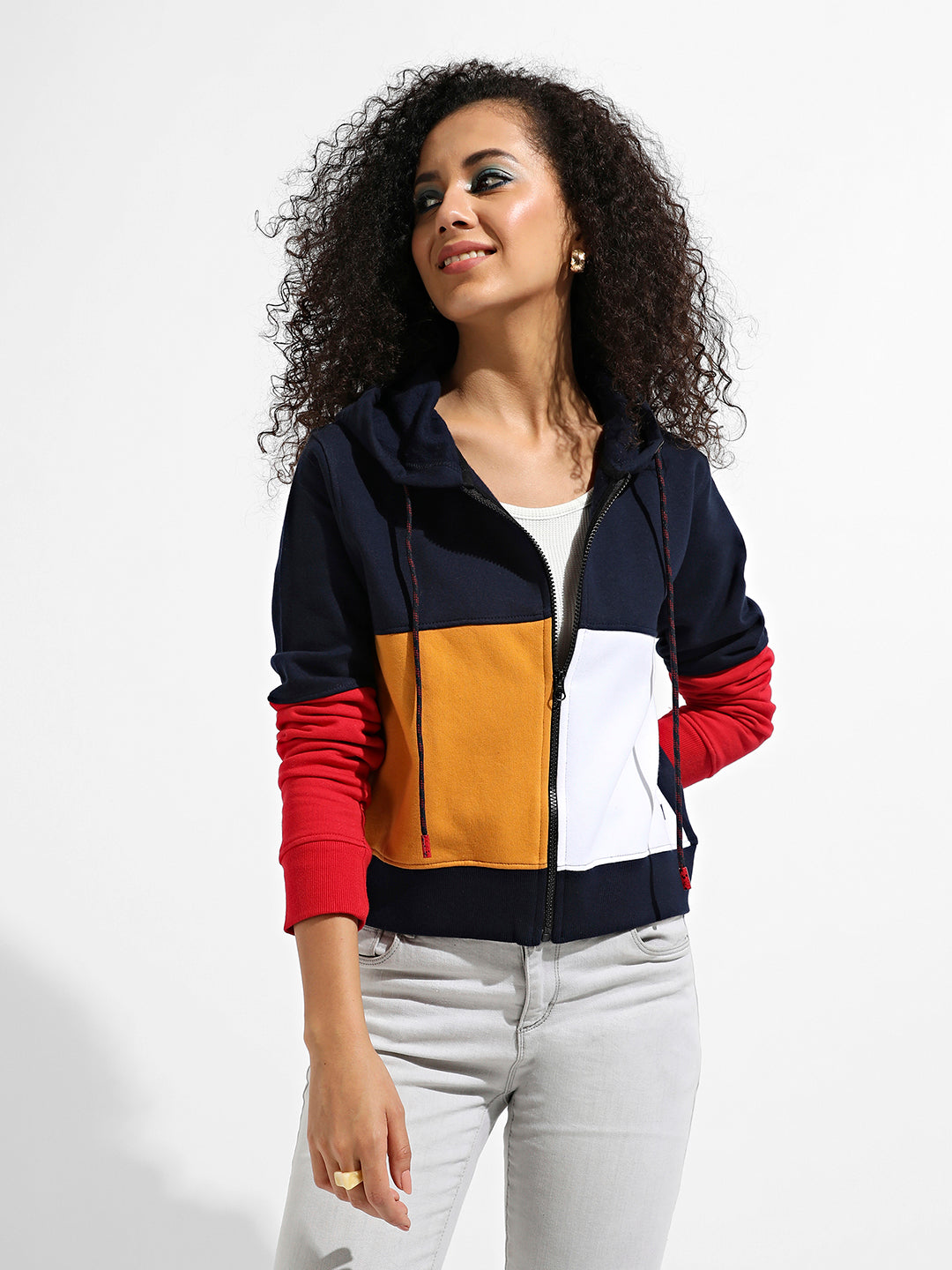 Colourblock Hoodie With Zip Closure